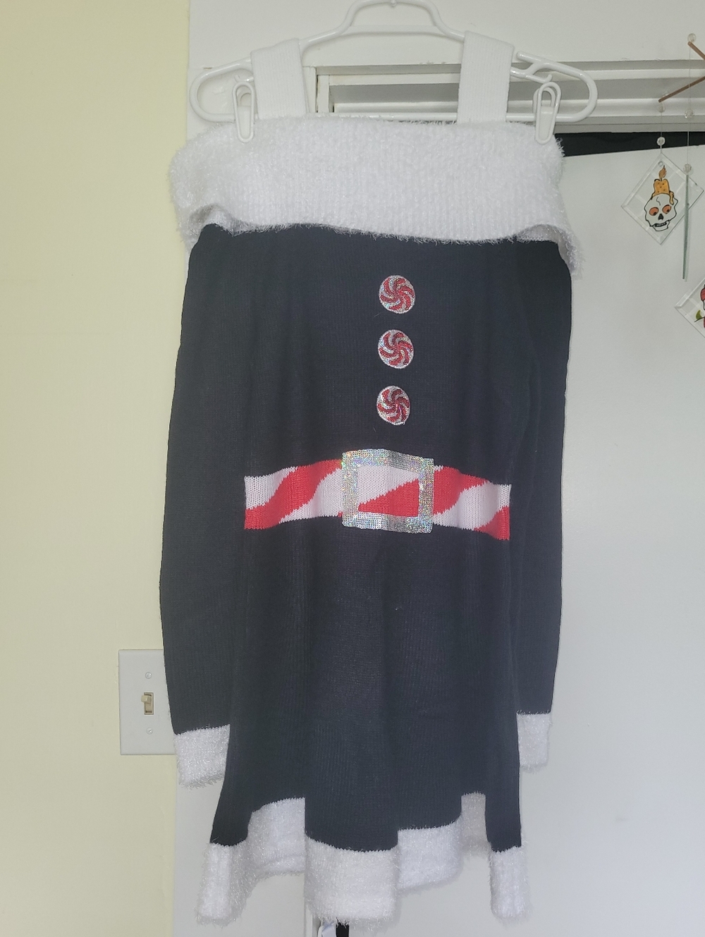 Holiday Time Black & White Santa-Style Holiday Dress with Red Candy Accents